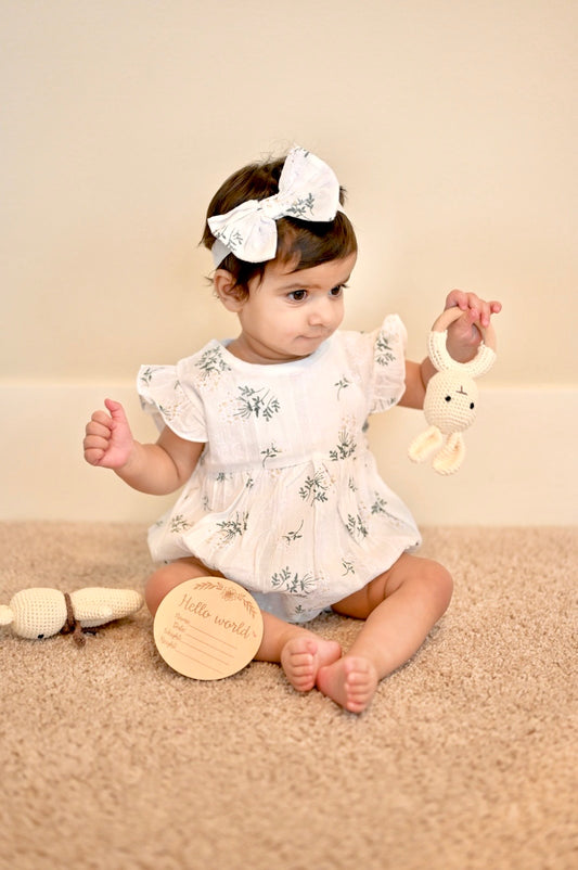 Baby Girl Wildflower Bubble Romper With Bow/Baby Girl Dress/ Baby Onsie