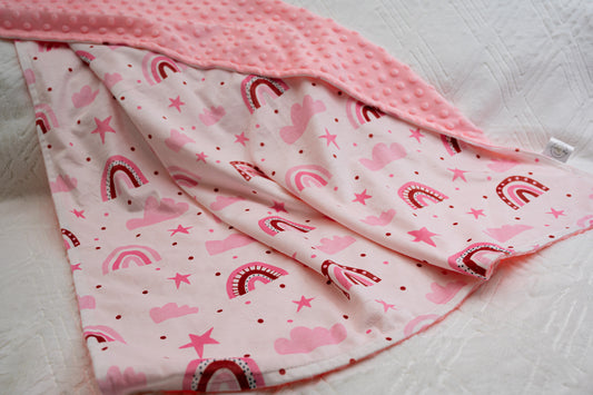 Whimsical Pink Rainbows Minky Dot Baby Blanket