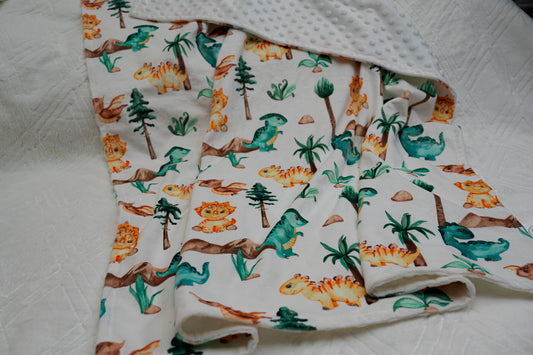 Dinosaur Minky Dot Blanket - Cozy Comfort for Your Little Explorer