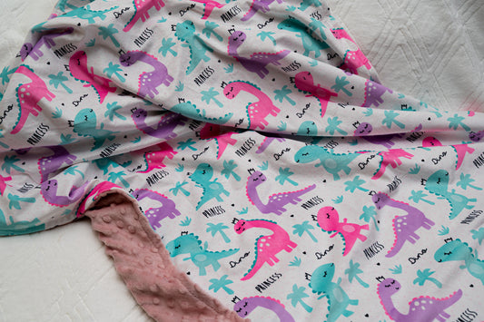 Pretty in Pink Dino Minky Dot Baby Blanket