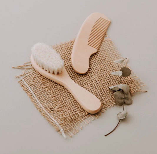 Wooden Hairbrush and Comb Set